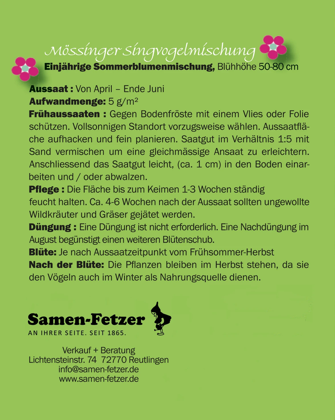 Mössinger Singvogelmischung Für 6 M² | Blumenwiese Von Samen Fetzer – Bild 2